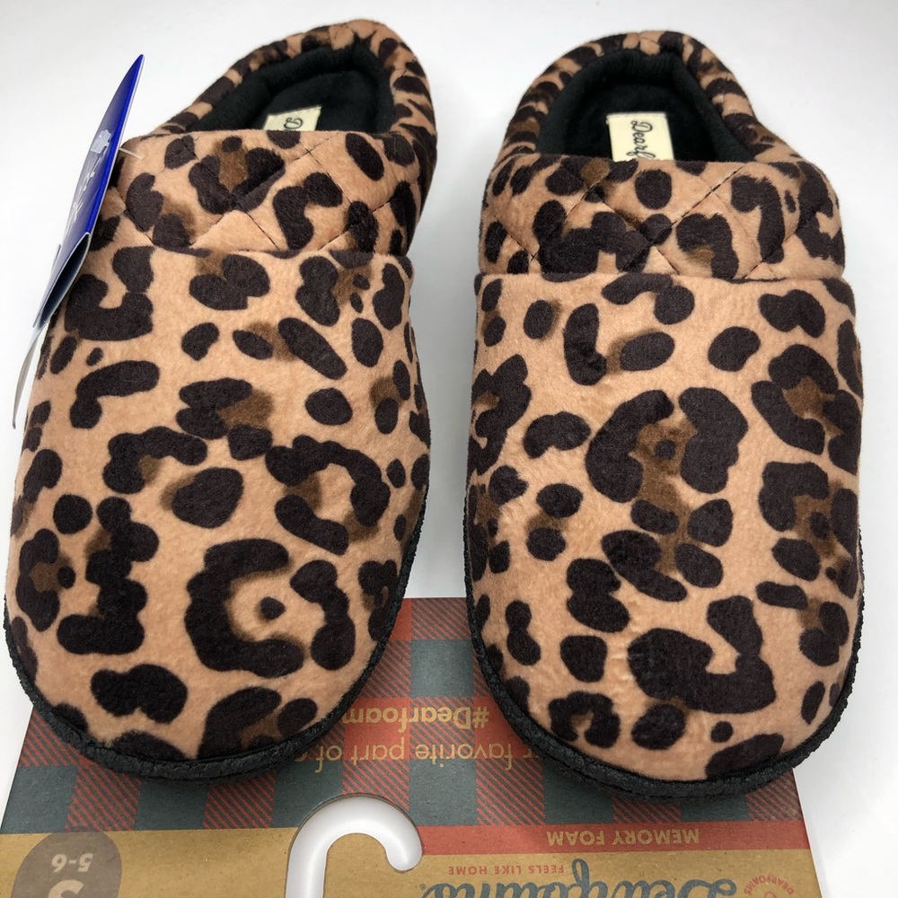 DEARFOAMS  Memory Foam Slippers Leopard Print No Sweat Comfort Size S 5-6 NWT